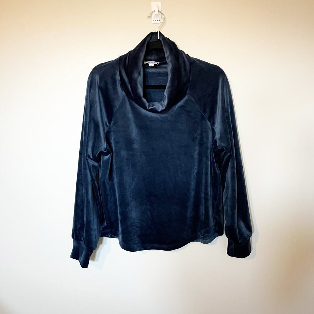 Evereve Milo cozy funnel pullover sweater‎ blue velour size medium